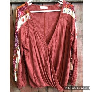 NWT Boutique-brand Waffle Wrap-front Blouse
